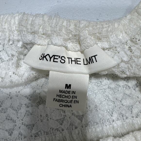 Skye's The Limit Womans Lace Overlay Top Size M White 3/4 Sleeve Cottage Peasant - Picture 5 of 11